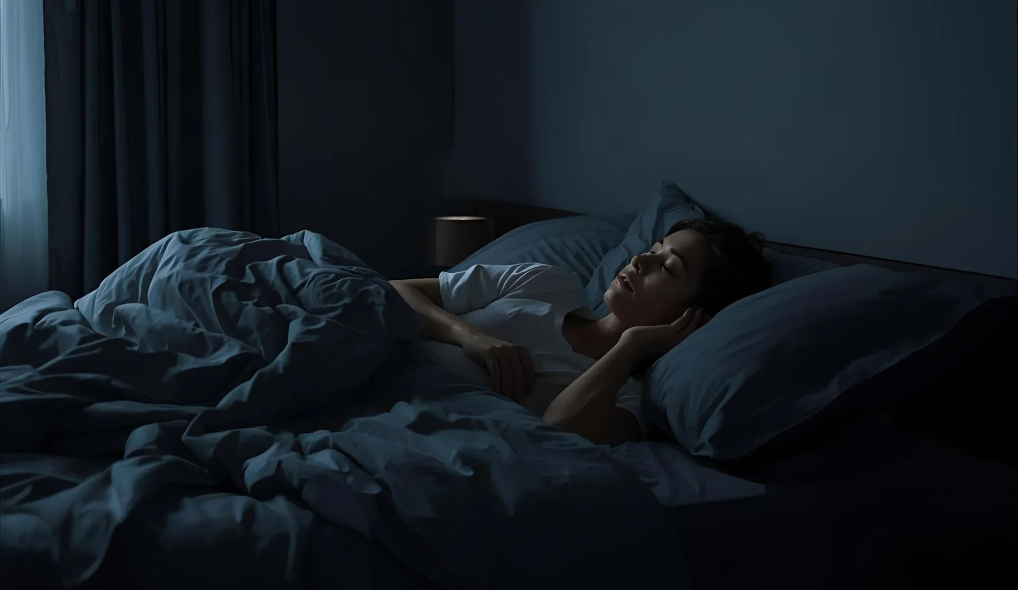 Peaceful bedroom environment optimized for sleep